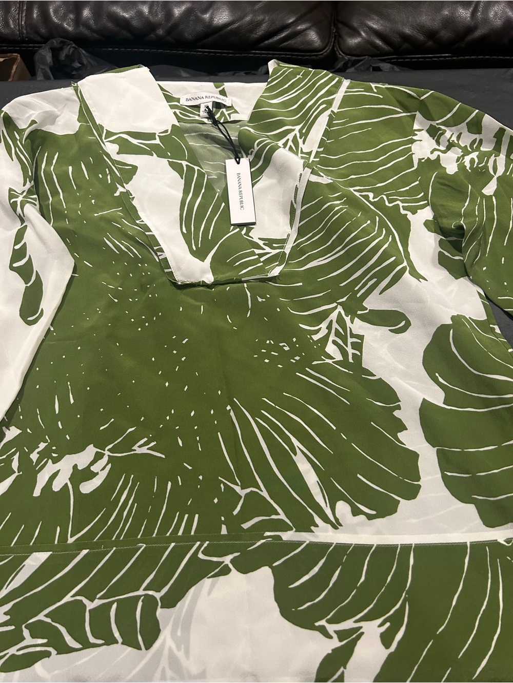 Banana Republic Olive Green & White silk Tunic